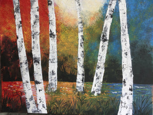 Birch Trees in the Fall 11"x14" Acrylic on canvas Board