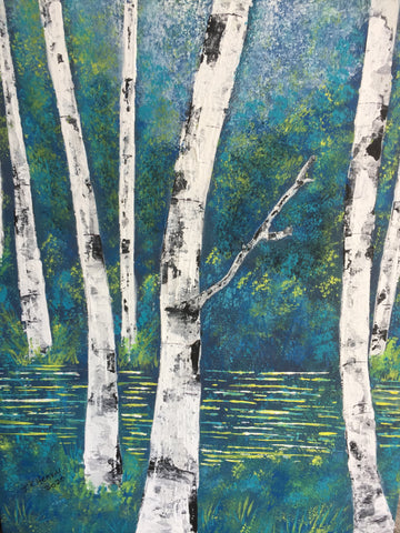 Birch trees in the Spring 11"x14" Acrylic on Canvas Board  by Crafty Art Hut