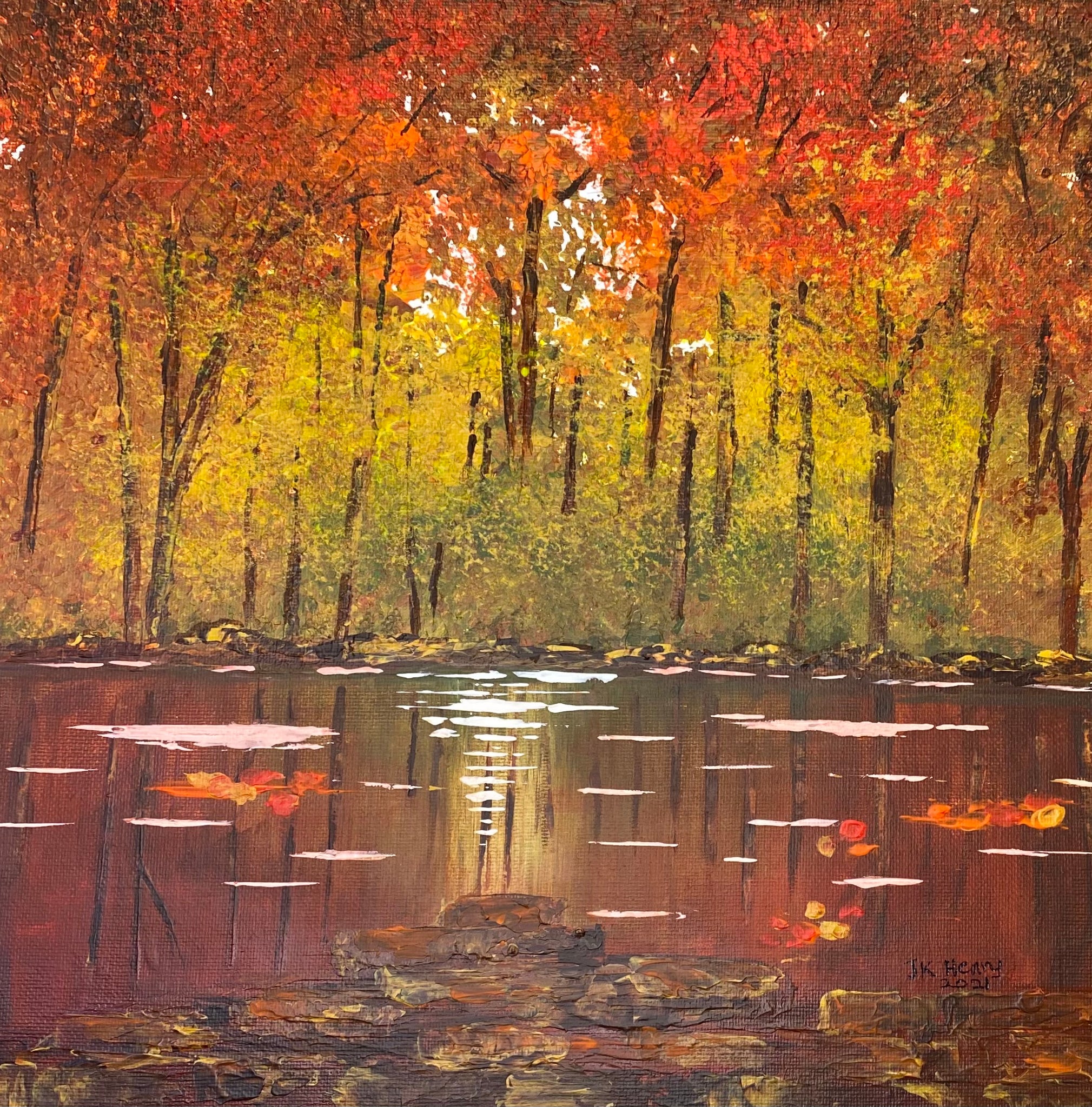 Autumn's Reflections ***SOLD*** 12"x12" Acrylic on Gallery deep edge profile Canvas