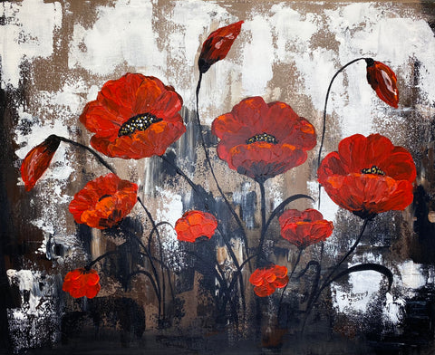 Red Poppies  20"X 16"  Acrylic on Canvas.