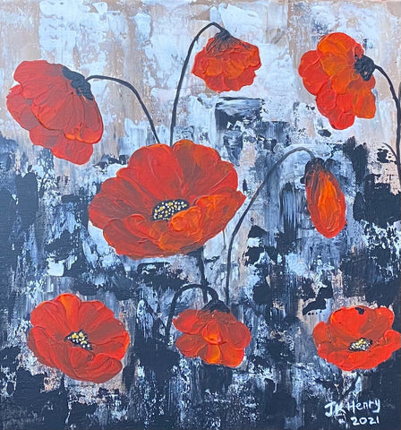 Red Poppies-Two ***SOLD*** 12"x12"  Acrylic on Gallery Deep Edge Profile Canvas