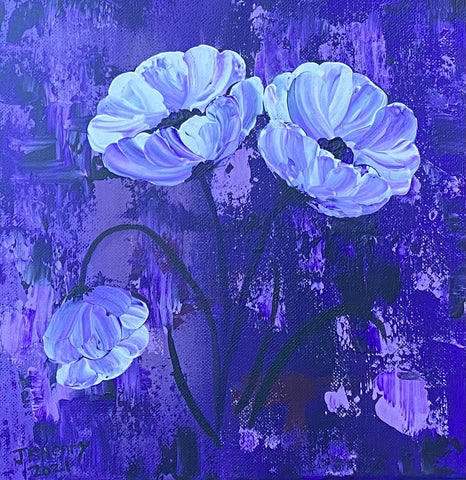 Purple Poppies Three 10"x10"  Acrylic on Gallery Deep Edge  profile canvas