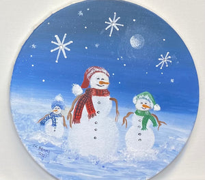 Let it snow -Two  10" round  Acrylic on Canvas