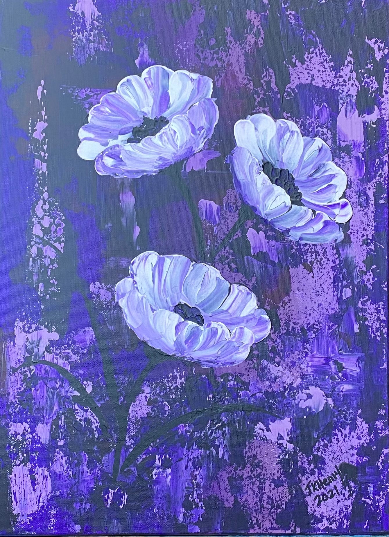 Purple Poppies -One ***SOLD***12"x16"  Acrylic on Gallery Deep Edge  Profile Canvas