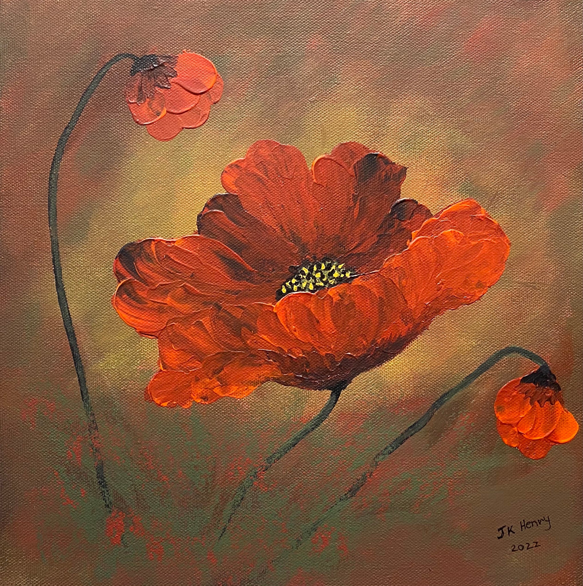 Poppies Aglow 12"x12" Acrylic on Gallery Wrapped Canvas