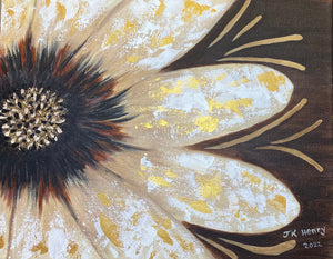 Abstract Brown, white and gold flower  14"x11" Acrylic on Gallery wrapped Archival Canvas.