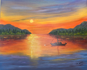 Moored for the night 20"x16" Acrylic on Canvas Media 