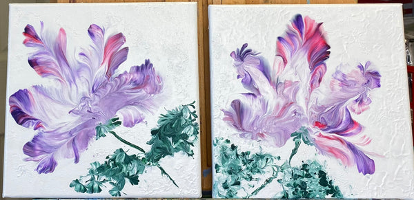 Purple Petals-Two***SOLD***  8"x8" Acrylic on Canvas