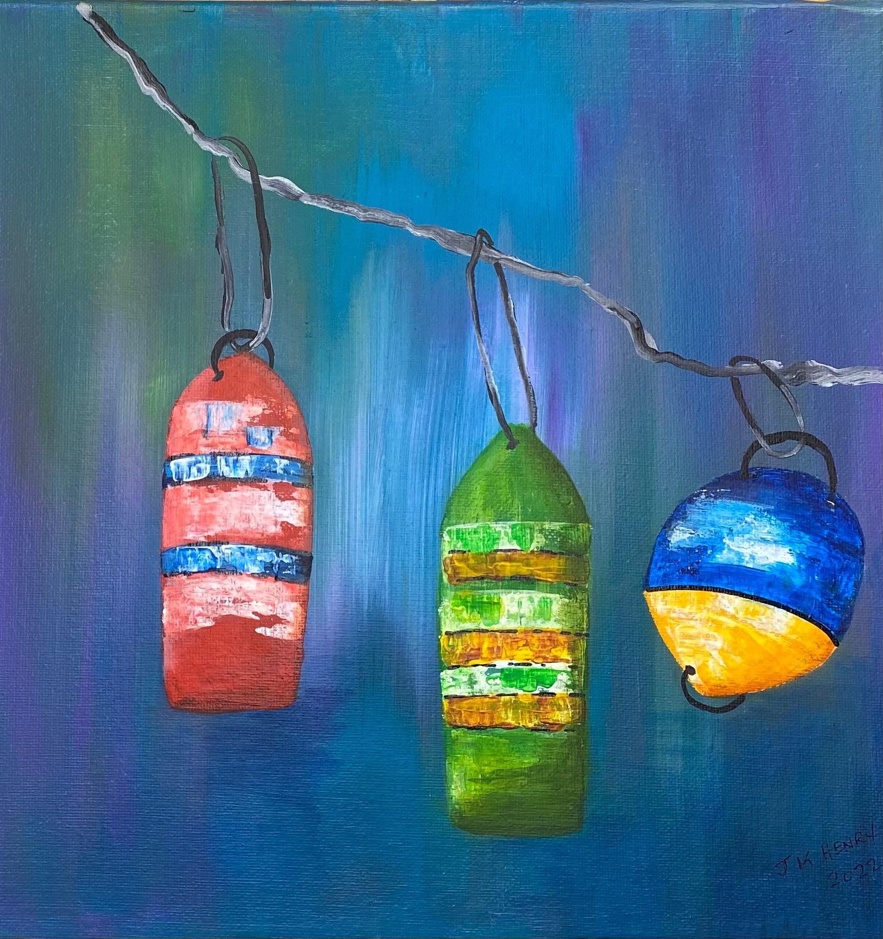 3 Buoys - One 12"x 12" Acrylic on Canvas  ***SOLD***