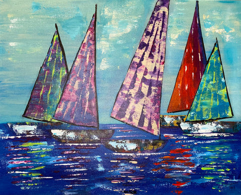 Five Sailboats-One 20"x16" Acrylic on Canvas