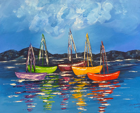 Five Sailboats  -Three  ***SOLD***20"x16"  Acrylic on Canvas