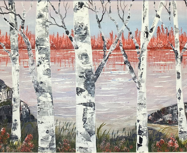 Lakeside Birch Trees  11"x14" Acrylic on Canvas Panel