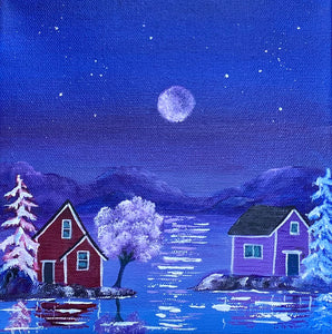 Living on the edge -Thirteen-Purple Moon 8"x8" Acrylic on Gallery Wrapped archival Canvas Media 1 of 1