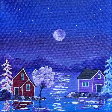 Living on the edge -Thirteen-Purple Moon 8"x8" Acrylic on Gallery Wrapped archival Canvas Media 1 of 1