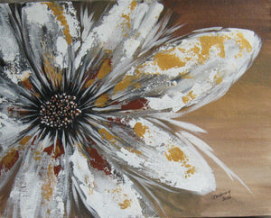 Abstract White and Gold Abstract Flower 11"X14"  by Crafty Art Hut