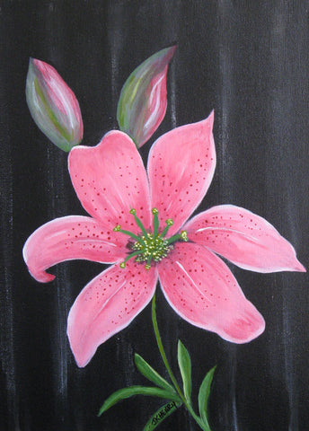 Pink Lilly  11"x14"  acrylic on canvas board by Crafty Art Hut