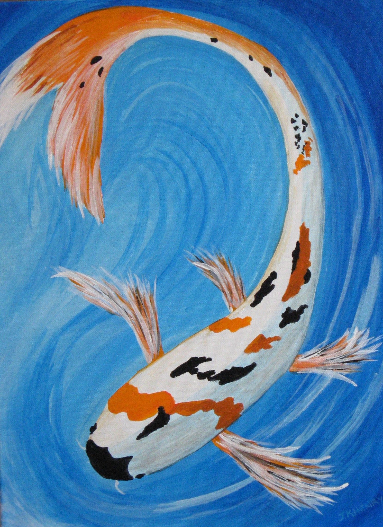 Tropical fish in swirling water 12:16"  acrylic on Canvas by Crafty Art Hut